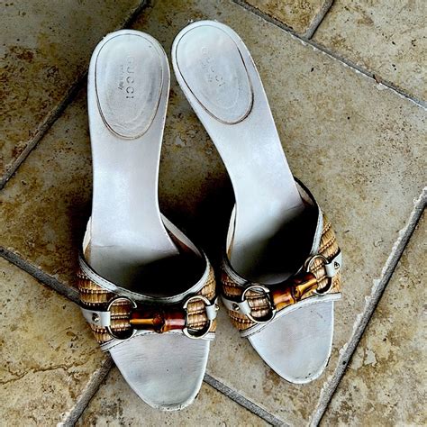 gucci tan vintage kitten heel sandals